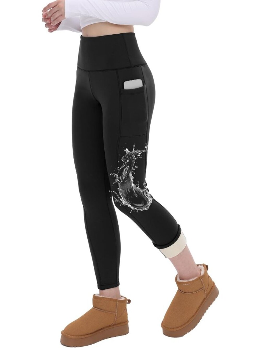 Cozy Fleece Lined Leggings with Pockets - Winter Water-Resistant Women’s Pants